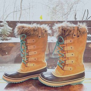 Sorel Joan of Arctic Waterproof Boots NL1540-373 US 6  Tan Curry Turquoise Suede